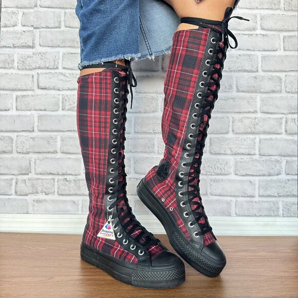 ❤️Converse Chuck Taylor Lift XXHi Platform Plaid 6.5 Women's Boots Black A17685C - Picture 2 of 9